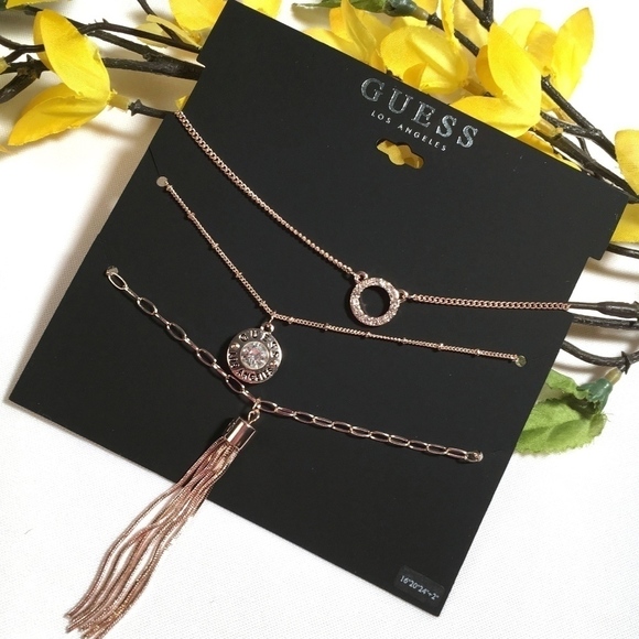 𝅺3/$29! GUESS Rose Gold Layered Tassel Necklace - Picture 1 of 8